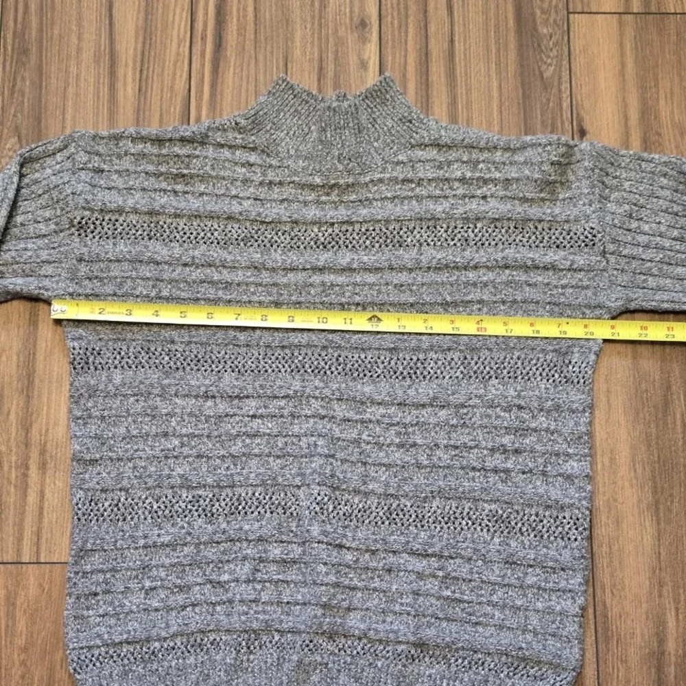 Womens Mock Neck Sweater M‎ Knit Striped Openwork Long Sleeve Gray (982) - Picture 5 of 8